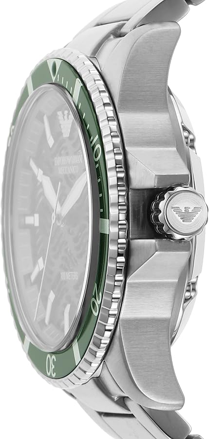 Emporio Armani Diver Automatic Green Dial Silver Steel Strap Watch For Men - AR60061 - Image 7